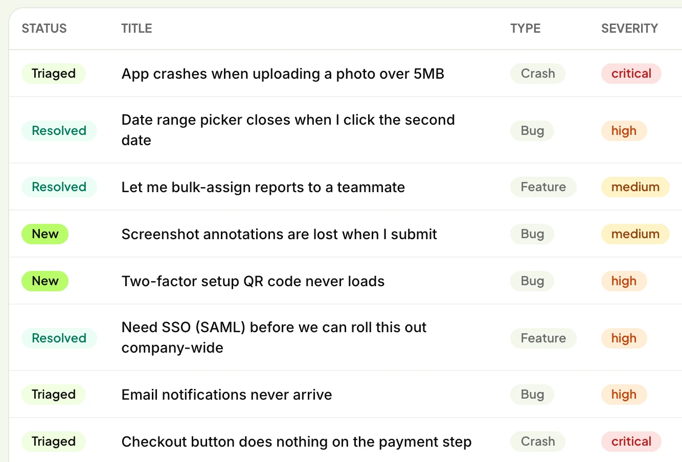 A triage inbox of enriched, deduped customer feedback